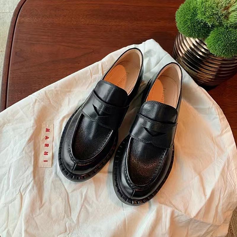 Виноградная Мама Осенние Ретро Женские Лоферы из Мягкой Кожи с Круглым Носком и Массивным Каблуком