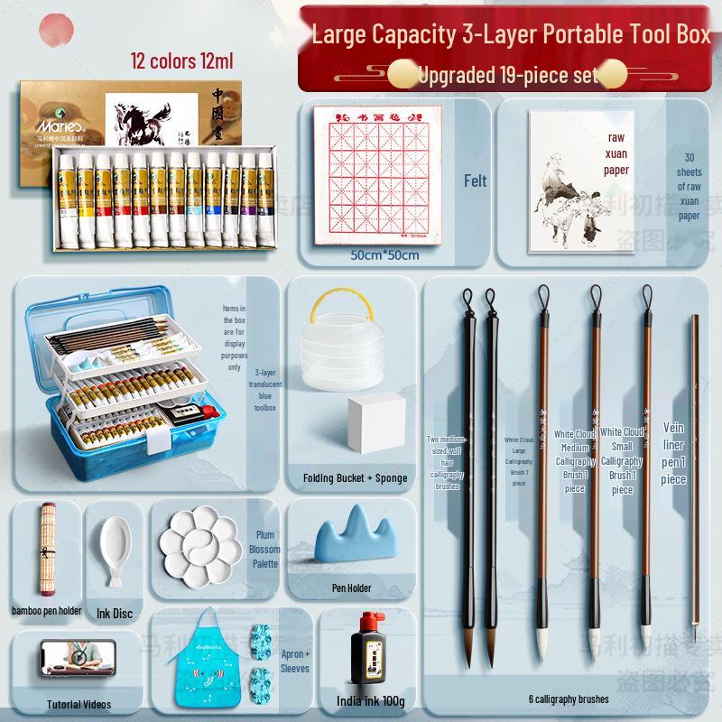 Набор Марии для начинающих из 12 цветов для детской живописи тушью с кистями