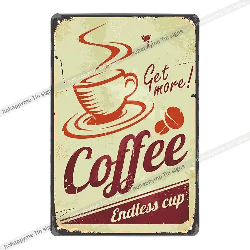 Coffee Vintage Signs Tin Metal Art Iron Painting Decoration Cafe Pub Club Bar Retro Poster Wall Stickers Home Decor 20x30cm