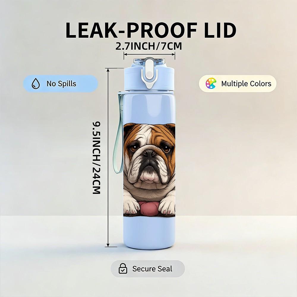 1PC Bulldog Lying On Cushion Print 750ml Color Plastic Sports Water Bottle Leakproof Flip Straw Lid Suitable for Sports Office Home Use