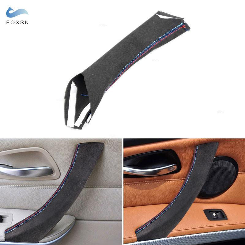 Интерьер автомобиля, крышка ручки левой двери, ручное шитье, красная синяя нить, замшевая кожаная отделка, чехол для BMW 3 серии E90 E91 325 330