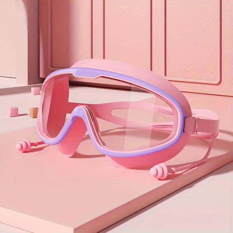 Детские плавательные очки с большой оправой, HD-просмотр, противотуманные, водонепроницаемые, детские плавательные очки для мальчиков и девочек, многоцветные на выбор