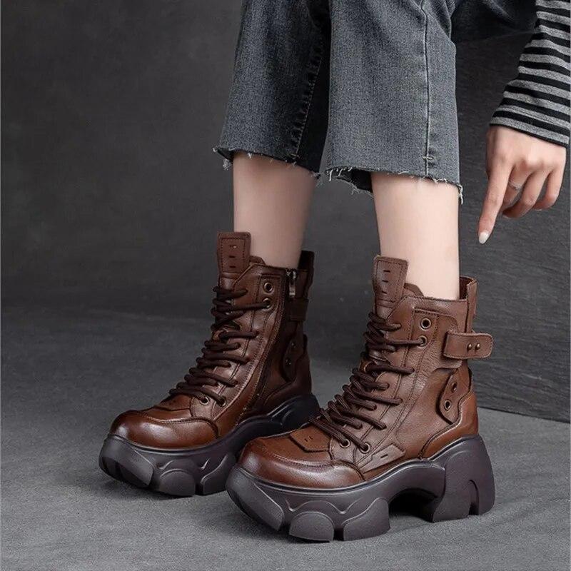 Johnature Thick Bottom Boots With Plush Warm Genuine Leather Versatile Women's Short Boots