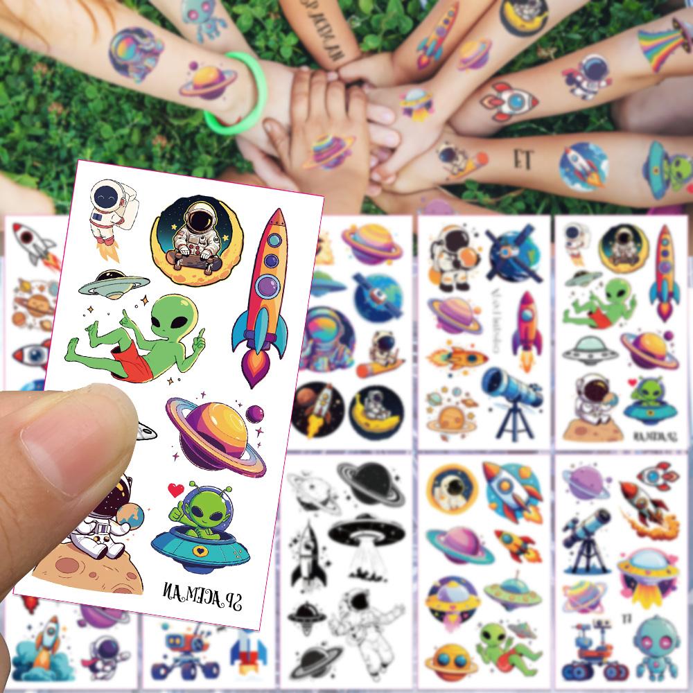 10 листов мультяшных тату-наклеек с космическим узором для рук, лица, тела, временные водонепроницаемые тату-наклейки, детские креативные подарки