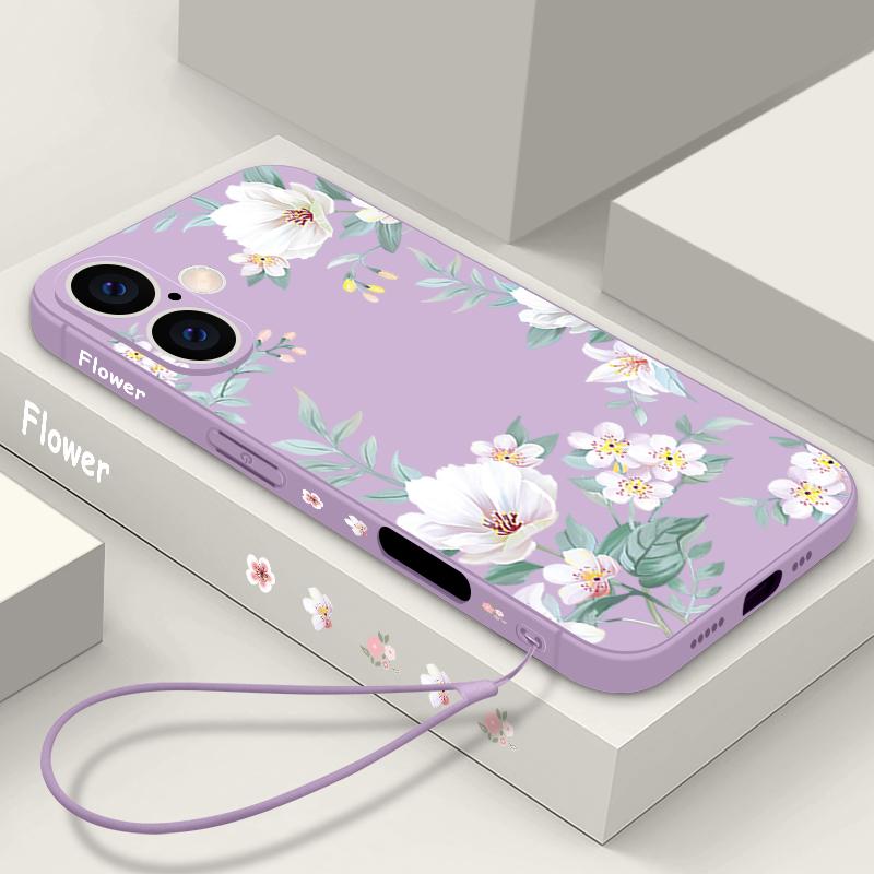 Простой цветочный узор противоударный мягкий чехол для iPhone 16 Pro Max 15 14 Pro 13 12 Mini 11 XS XR 8 7 ремешок TPU защита объектива тонкий матовый чехол для телефона