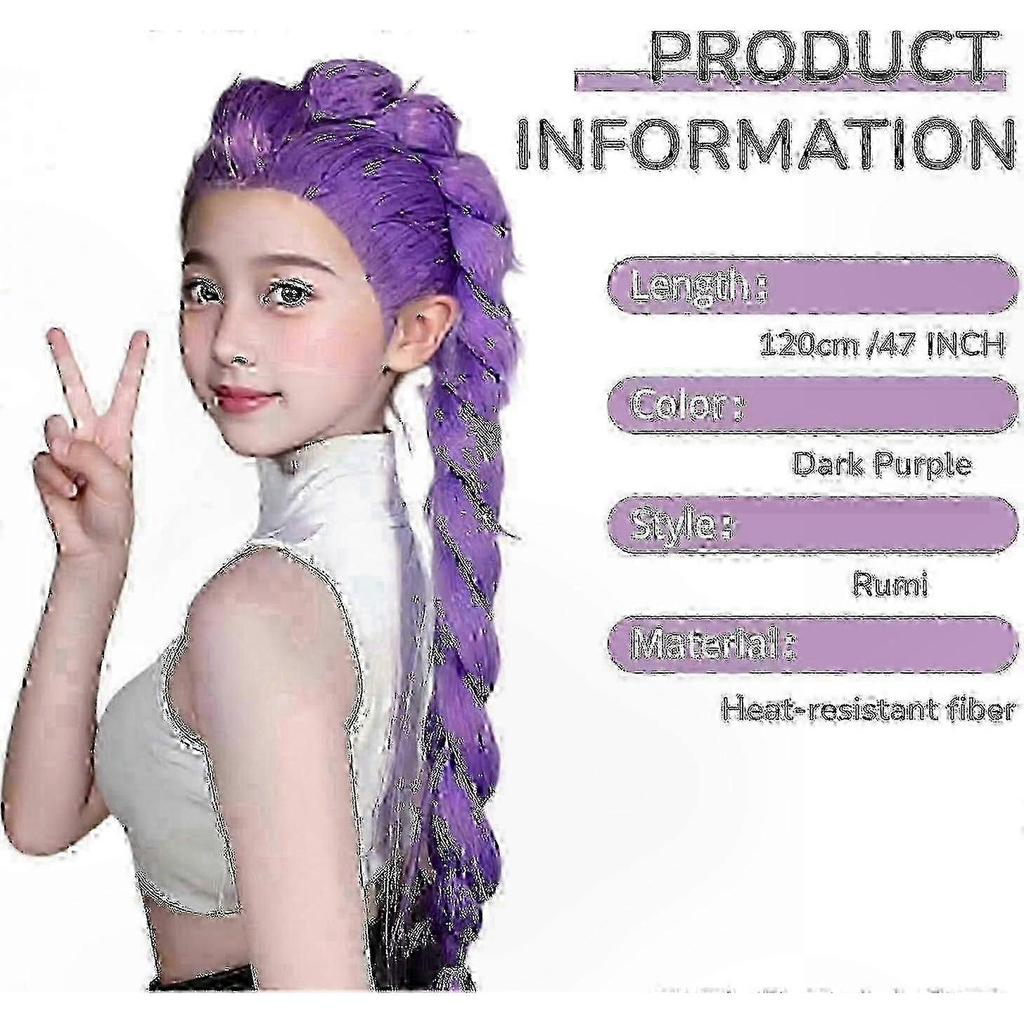 Kids Purple Braided Wig for Cosplay, Anime Costume Wig, Halloween Cosplay Props, Rumi Inspired Wig for Demon Hunters Theme New Arrival