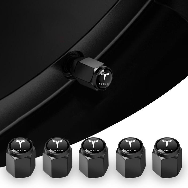 BFNWZ1 5Pcs Aluminium Alloy Car Tire Valve Cover Tire Wheel Stem Air Valve Cap For Tesla Model 3 Y S X 2021 Roadster Cybertruck Juguete