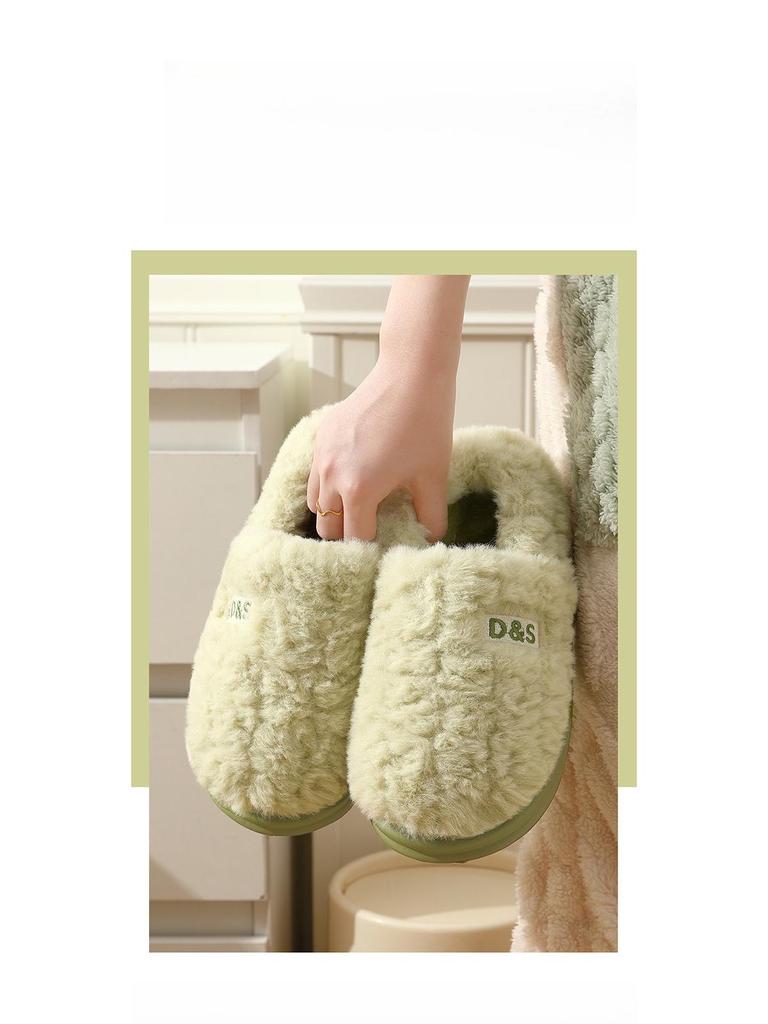 Мужские зимние хлопковые плюшевые домашние/уличные тапочки 2025 - с толстой подошвой и закрытой пяткой.