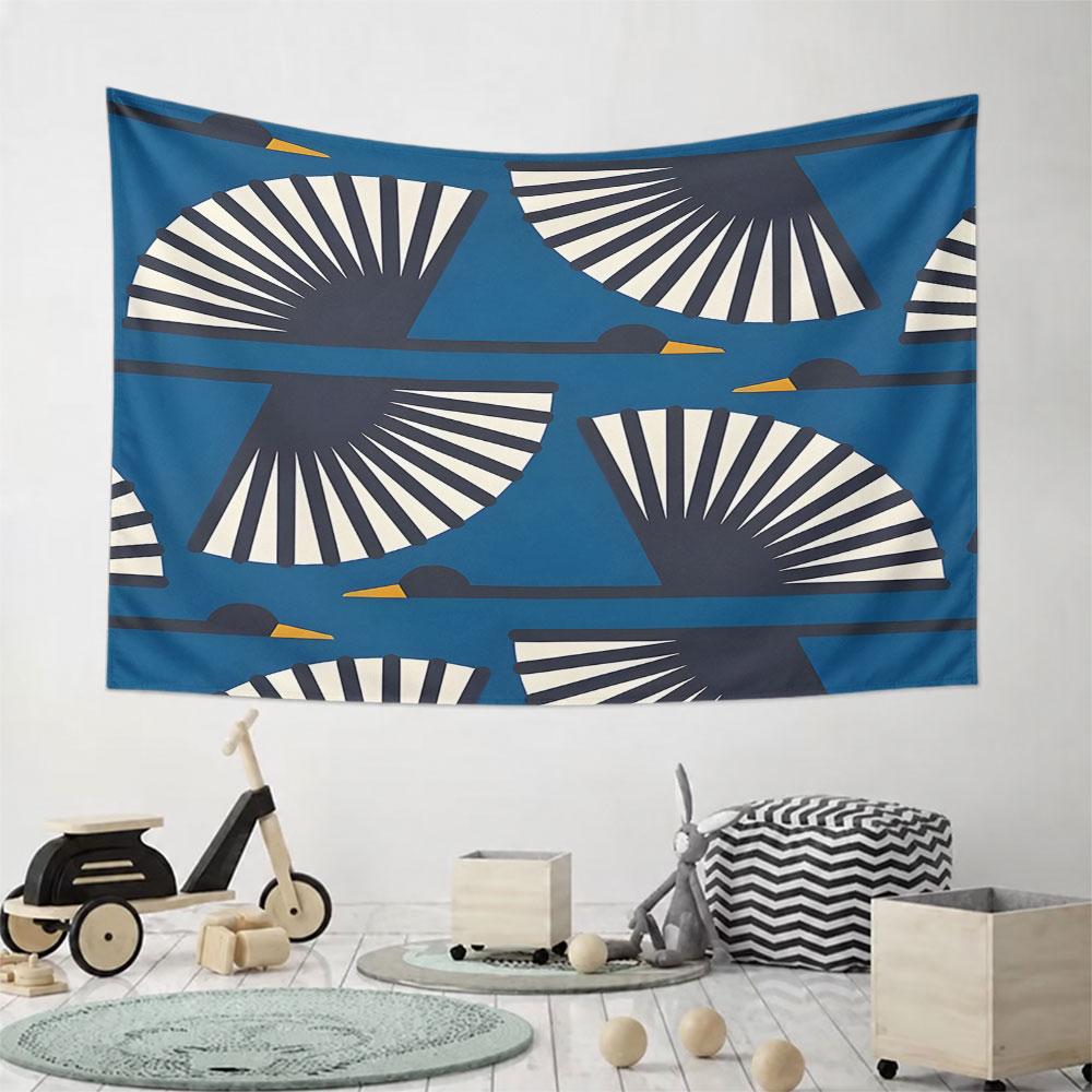Abstract Swan Pattern on Blue Background Pattern Wall Hanging Tapestry Decorative Tapestry Home Decor for Bedroom and Living Room