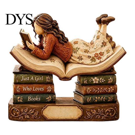 Украшения для книжных полок в читальном зале, деревянная фигурка девочки для любителей книг, персонализированный декор для настольной книжной полки со штабелируемым дизайном, домашняя библиотека, кабинет