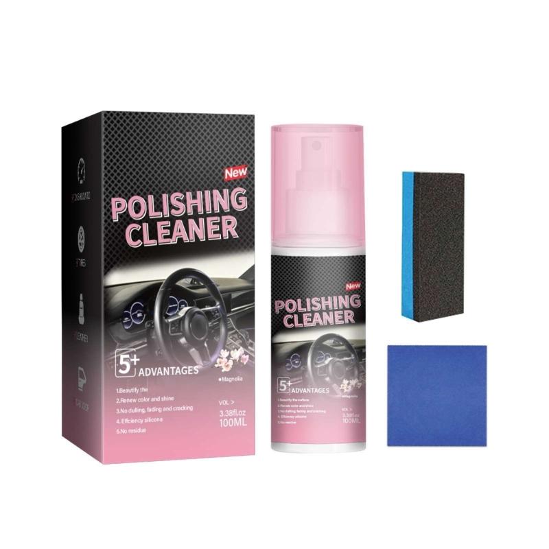 100ml Interior Polish Detailer Dashboard Polishing Cleaner Multipurpose Car Cleaner with Sponge & Wipe Detailing Cleaner
