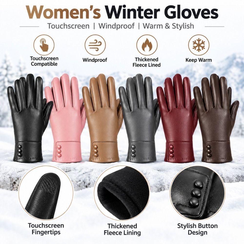 1Pair PU Touchscreen Gloves Touchscreen Windproof Gloves New Thermal Gloves Winter Wear