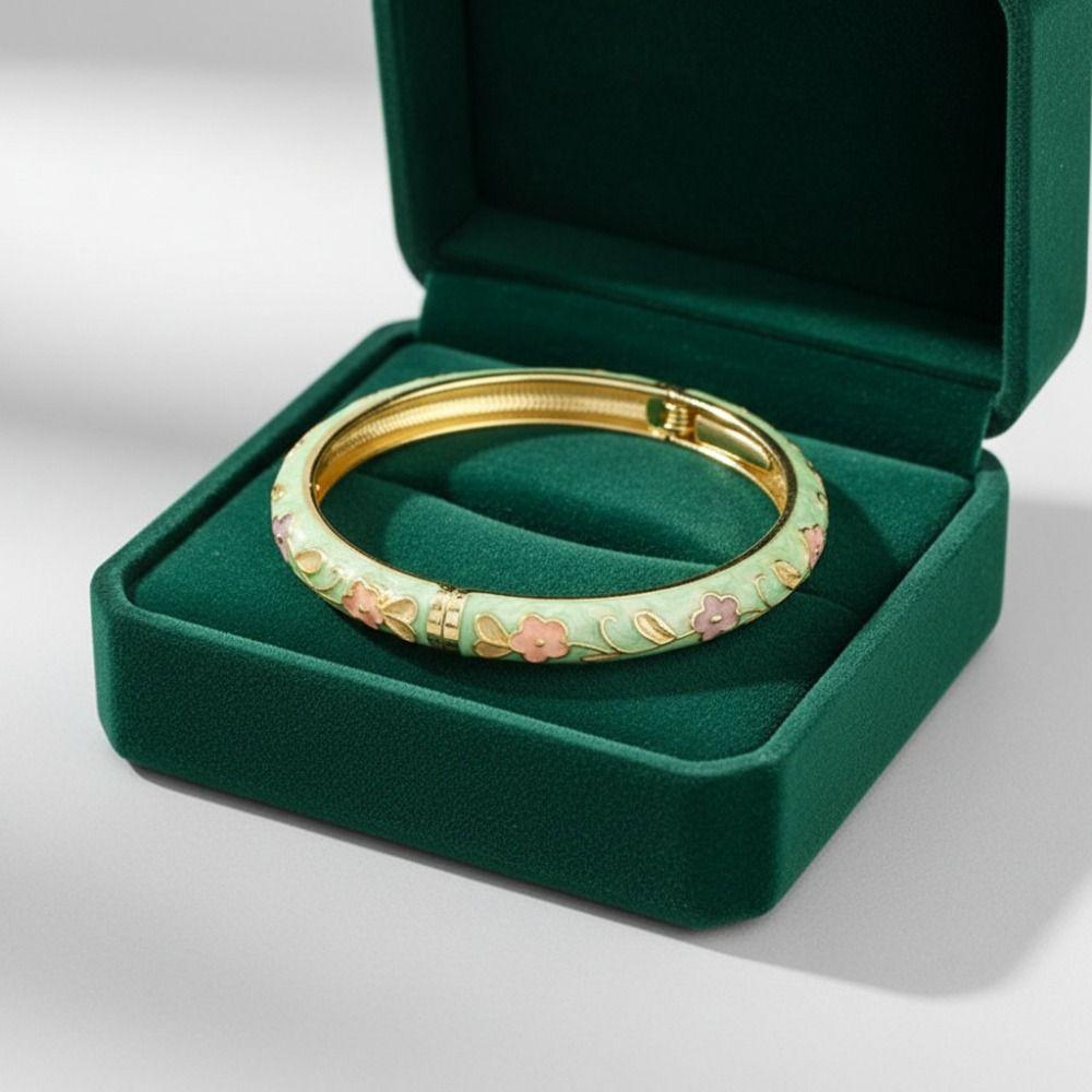 Flower Pattern Cloisonne Bracelet Rustic Style Women Bangle Blossom Enamel Bracelet Gift