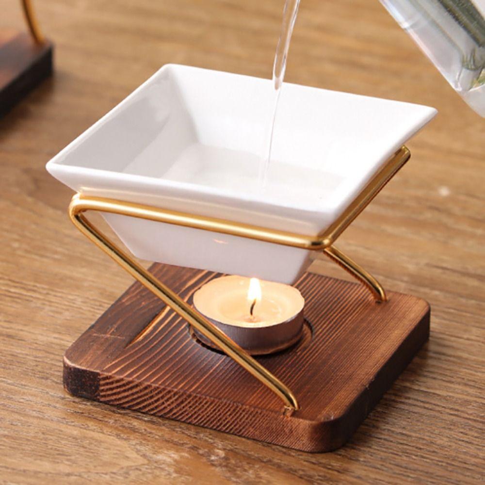 Wooden Base Oil Burners Metal Wax Melt Warmer Practical Aromas Diffuser Room and Spa Relaxation