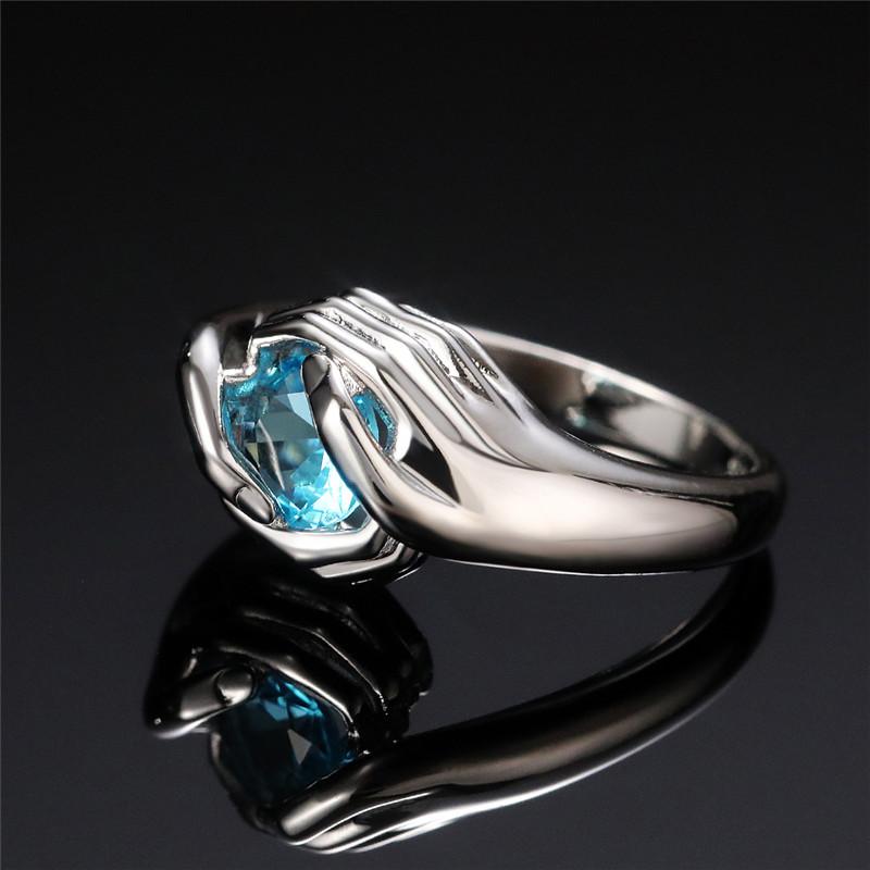 Новый индивидуальный дизайн женских колец с круглыми небесно-голубыми циркониями в стиле хип-хоп, крутые кольца, модные украшения для женщин