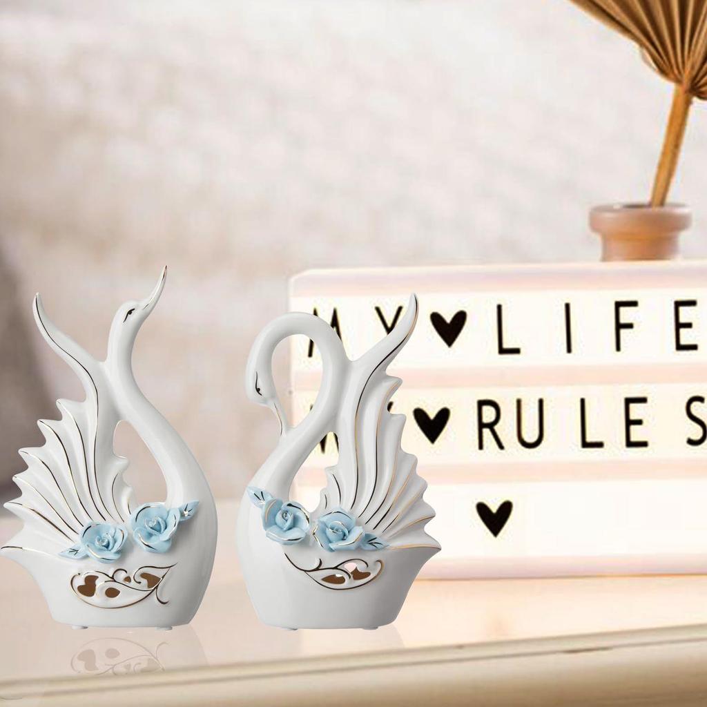 Modern Elite Swan Pair Ceramic Art Figure | Beautiful Home Decor (Set of 2, White)