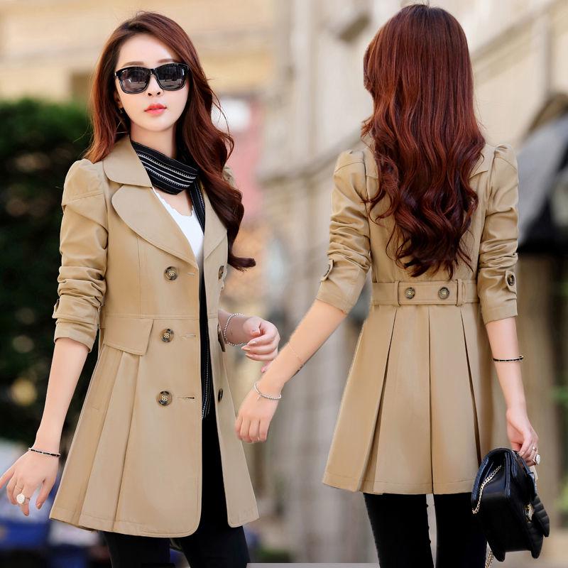 Autumn Women's Double Snap Women Slim Thin Large Yard Long Classic Windbreaker Coat Jacket Women's