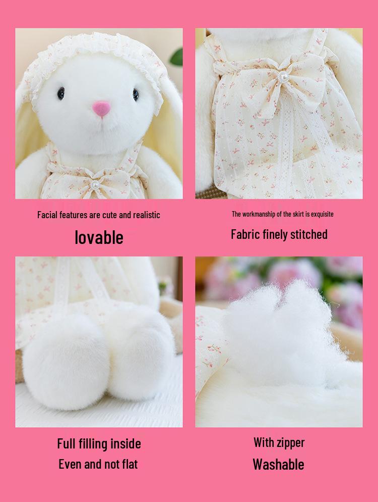 Floral Skirt Rabbit Plush Toy Doll - Cute Drooping Ears Pillow for Children, Birthday Comfort Gift