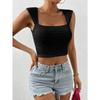 Women's New Solid Color Square Neck Tight Crop Short Vest Top