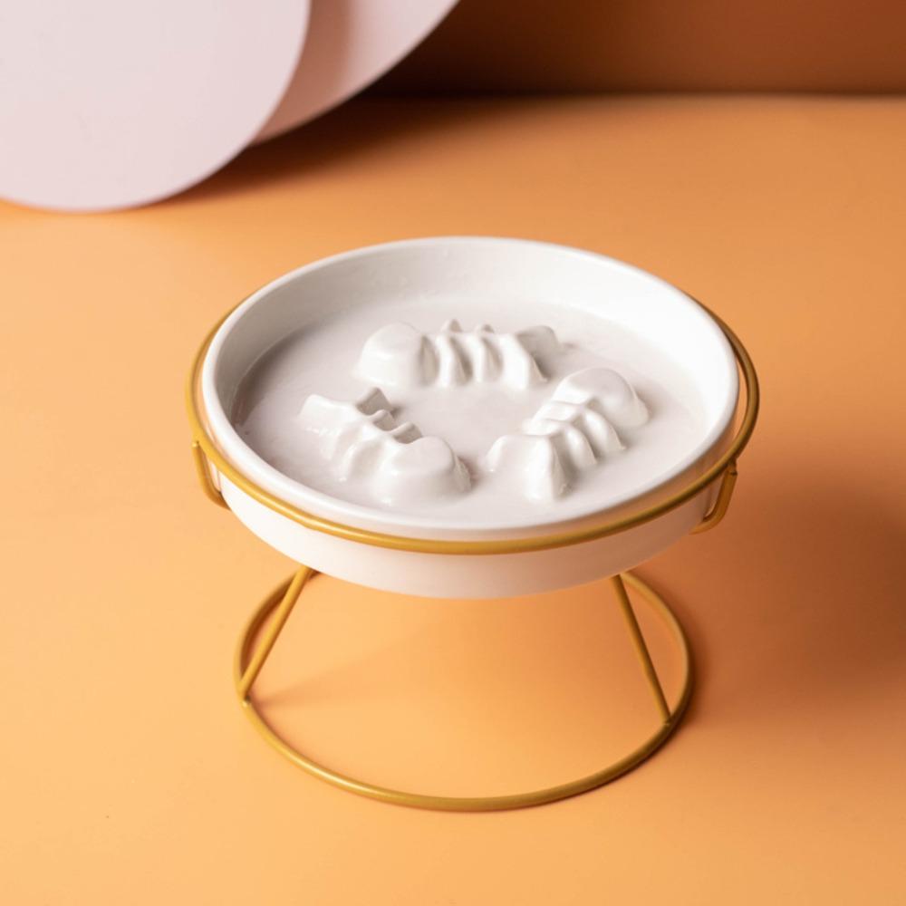 High-Foot Ceramic Raised Pet Bowl Neck Guard Flat Face Cat Stand Bowl Large Diameter Slow Feeder Bowl Outdoor Feeding
