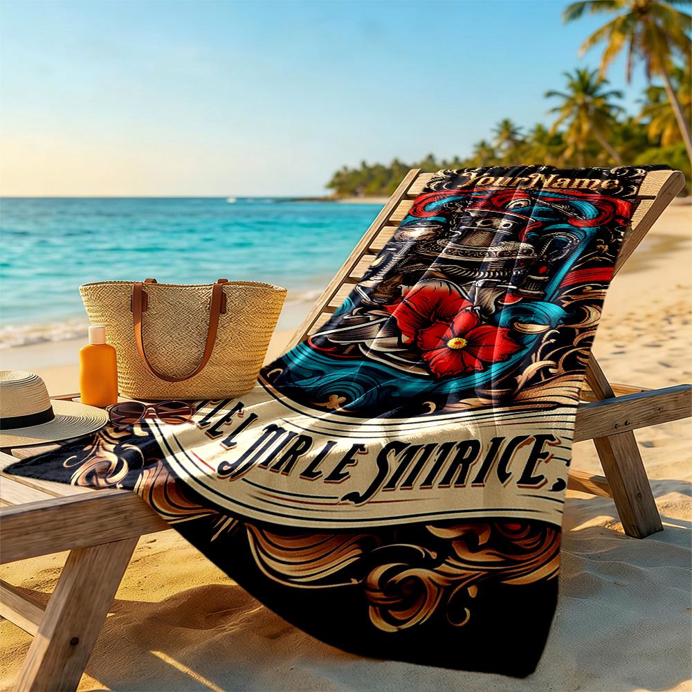 Tattoo Style Personalized Text Beach Towel Super Soft & Absorbent Ideal for Travel Outdoor Swim Pool Yoga Surf Camping Hiking Gym Gift Holiday