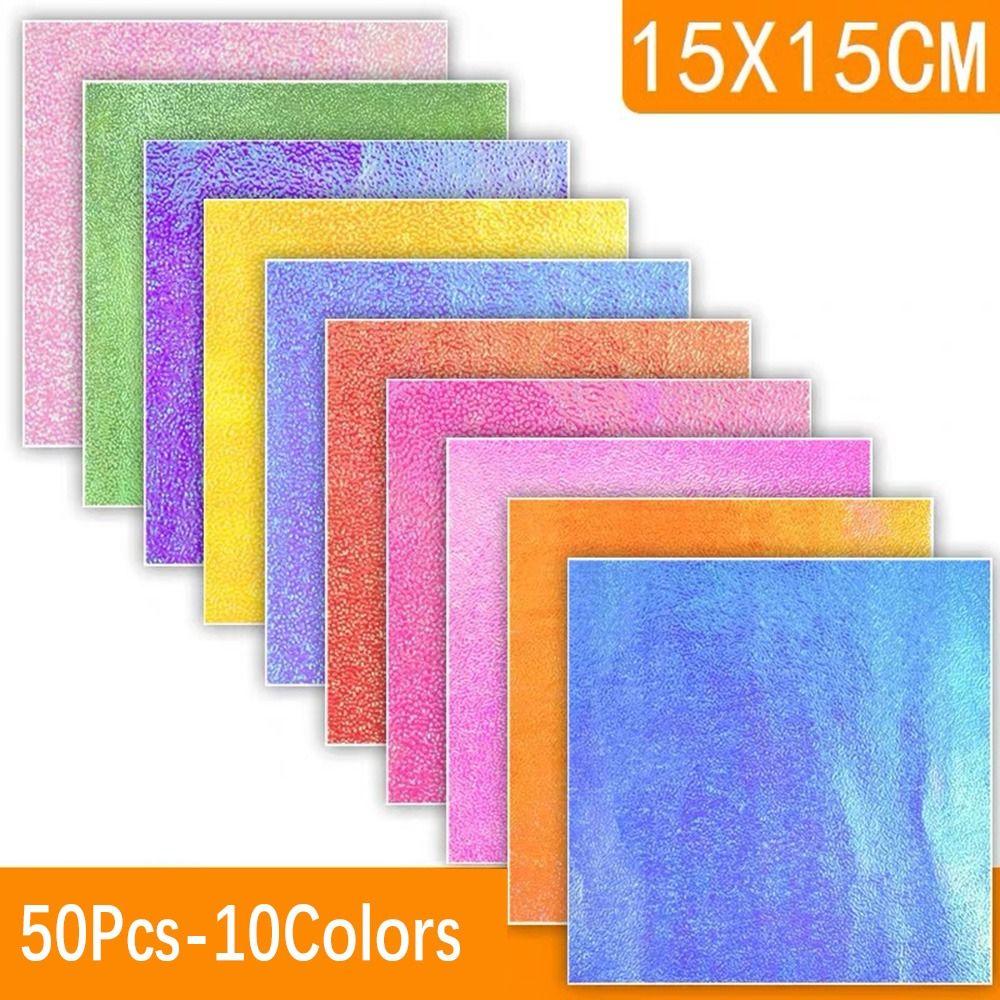 50Pcs 15cm Square Handmade Origami Paper Folding Paper Holographic Glitter Cardstock Paper DIY Scrapbooking Craft Decor