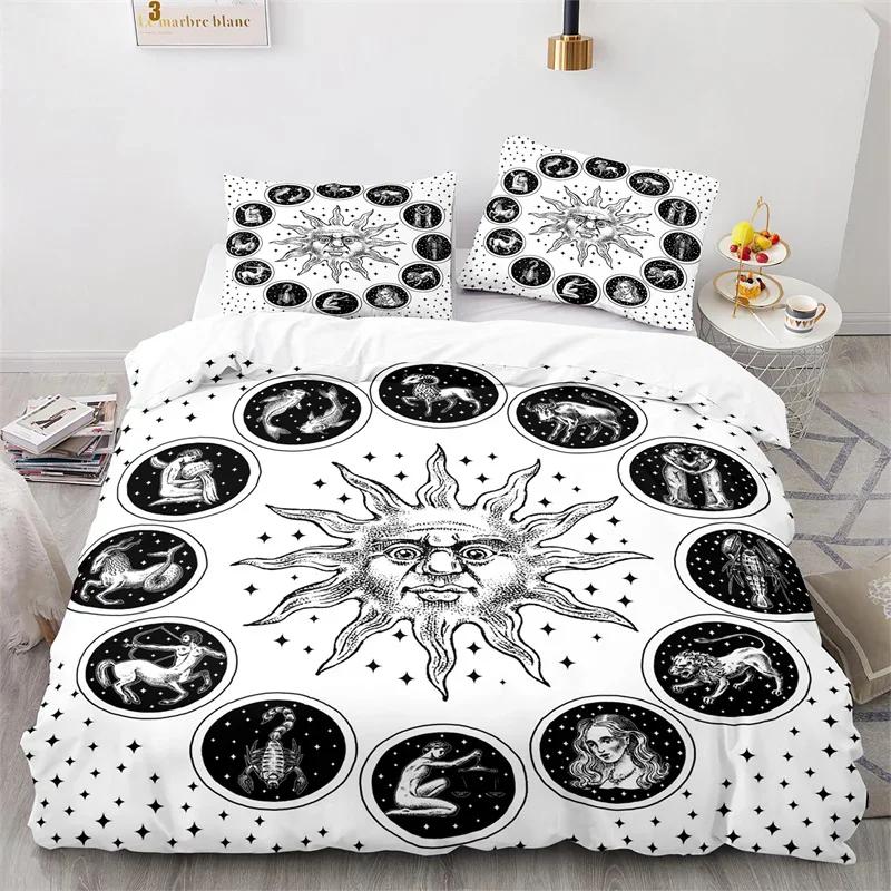 Пододеяльник «Солнце и Луна» King Microfiber Astrology Постельное белье Двенадцать созвездий Зодиака Одеяло Покрывало для детей Мальчиков Девочек