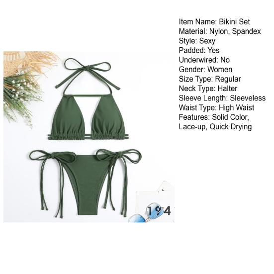 2 шт./компл., женский сексуальный комплект бикини, бюстгальтер без рукавов с лямкой на шее, высокая талия, трусы для плавания на шнуровке, комплект, одноцветная пляжная одежда с разделенным дизайном