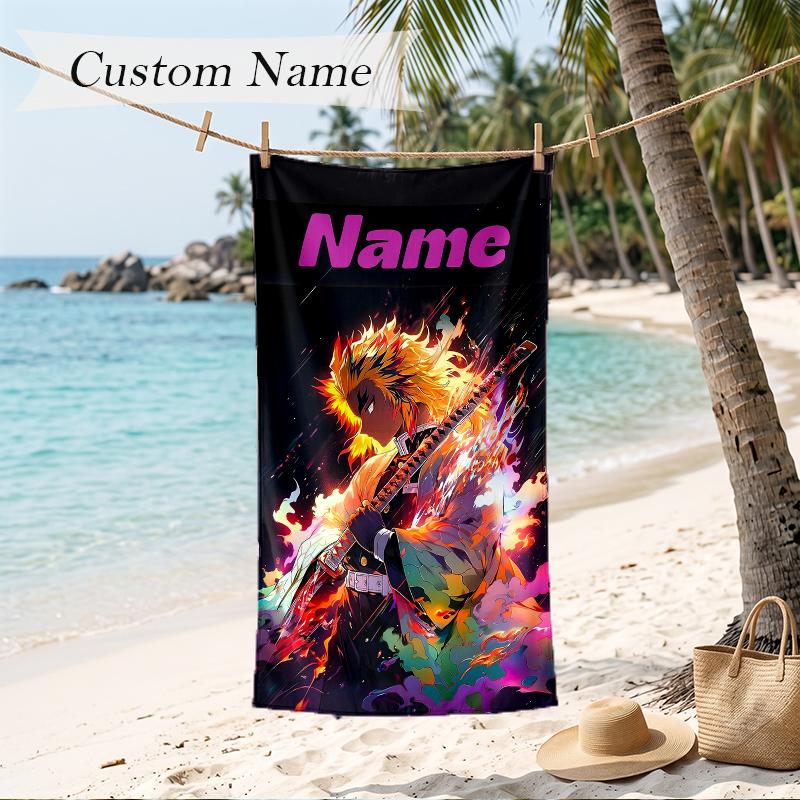 Kyojuro Custom Name Printed Beach Towel Personalized Soft Towel For Swimming Beach Travel
