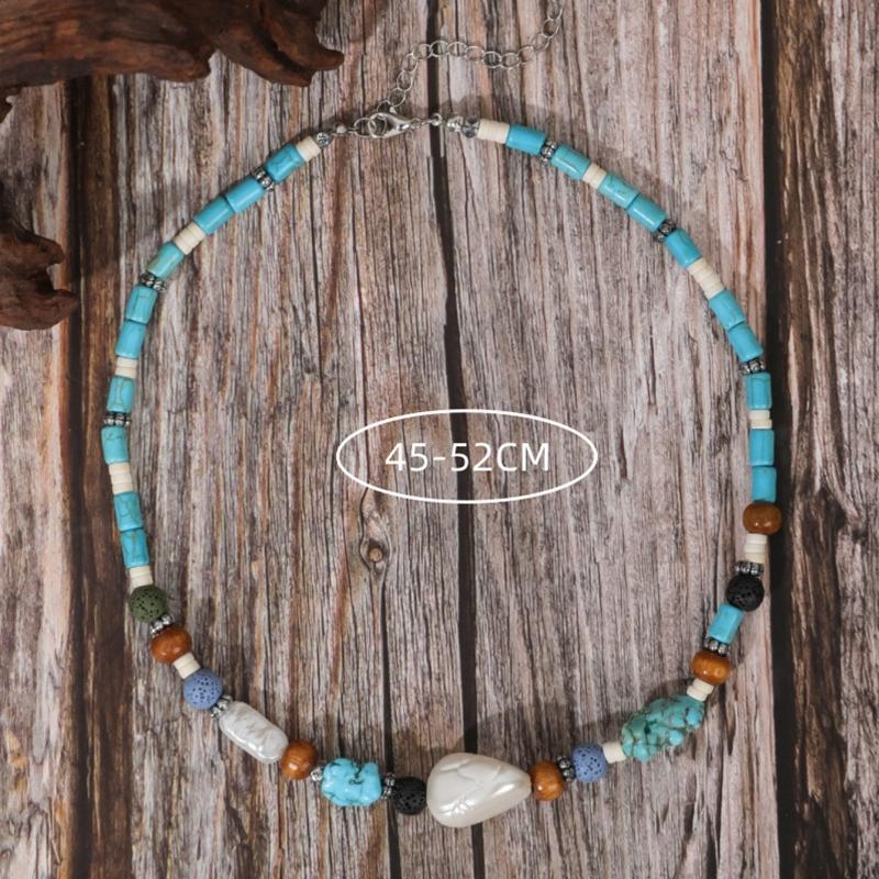 BLINGBAY Женское ожерелье из бисера в стиле бохо, ретро, этническое, бирюзовое, ручная работа, деревянные бусины, нестандартное ожерелье для девочки, подарок на день рождения
