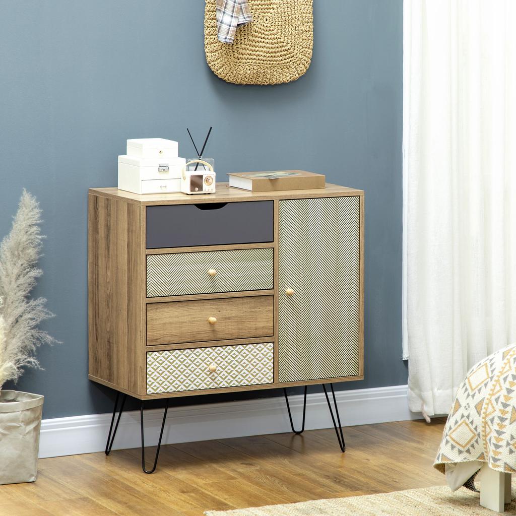 Storage Unit, 79 X 39 X 86 cm, Sideboard with 4 Drawers and 1 Cupboard, Brown, Chest of Drawers