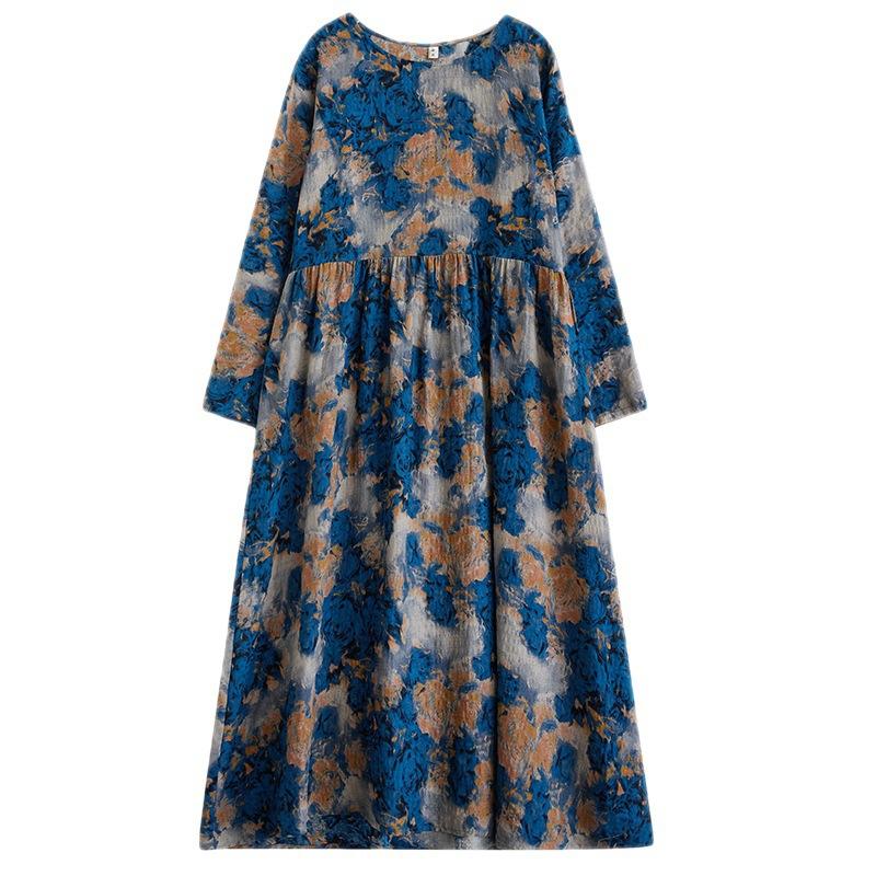 Осеннее хлопковое конопляное платье с круглым вырезом, свободного размера, с длинным рукавом, для женщин, винтажные платья в стиле бохо