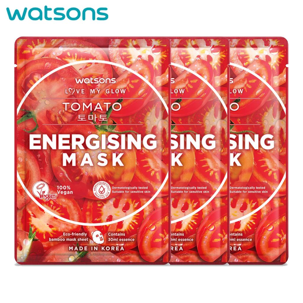 Watsons Love My Glow Tomato Energising Mask, 100% Vegan, Dermatologically Tested, 30 Ml. X 3 Pcs - Facial Mask, Mask Sheet