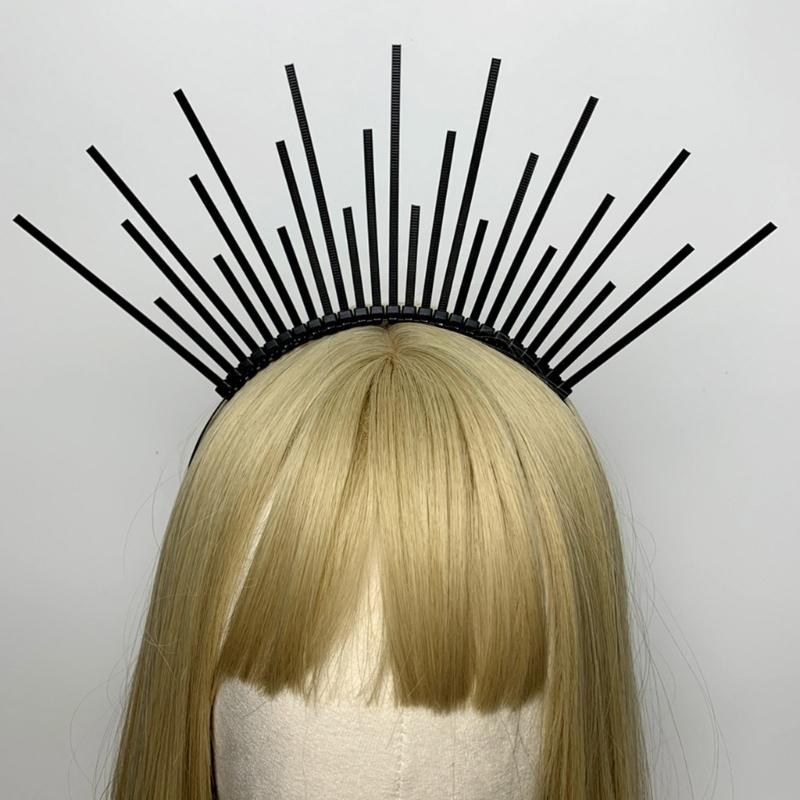 Темный ободок Корона ангела Ободок Свадебные тиары Божественный головной убор принцессы Обруч для волос Барочные тиары с шипами