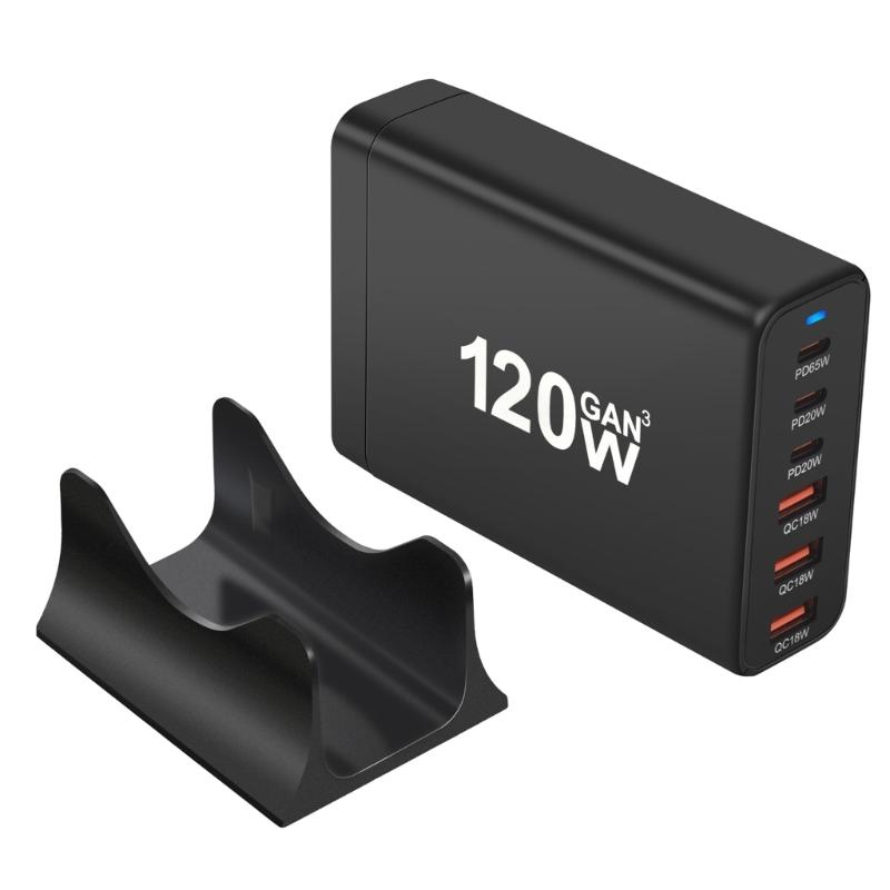 Портативная зарядная станция USB мощностью 120 Вт с 6 портами, 3 Type C PD и 3 USB A для одновременной зарядки телефонов, планшетов и других устройств