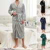 Men Winter Nightgown Thick Flannel Warm Tight Waist with Lace Up Belt