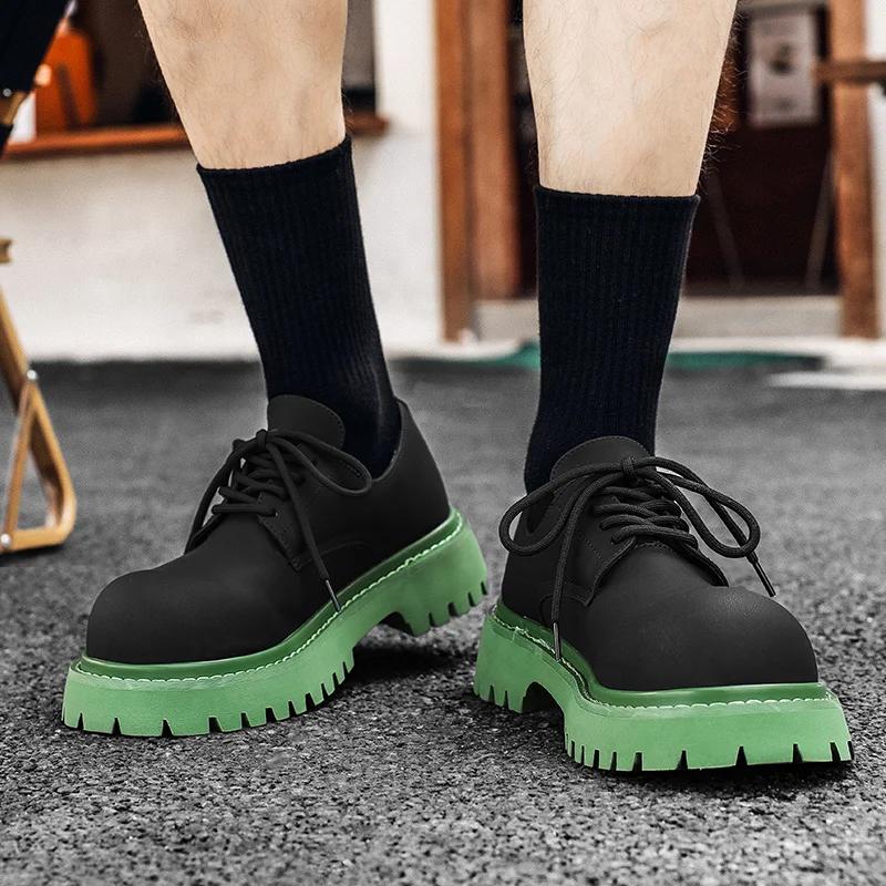 Hight Quality  New British Street Style Mixed Leather Shoes For Men's  Black White  Dress Height Increasing Shoes