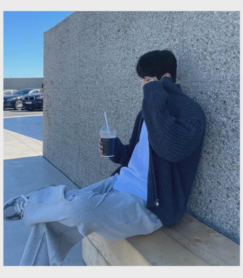 Мужская ретро корейская трикотажная куртка-кардиган с воротником-стойкой