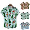 Men's Fashion Vintage Christmas Printed Front Button Down Breathable Casual Hawaiian Shirt Top