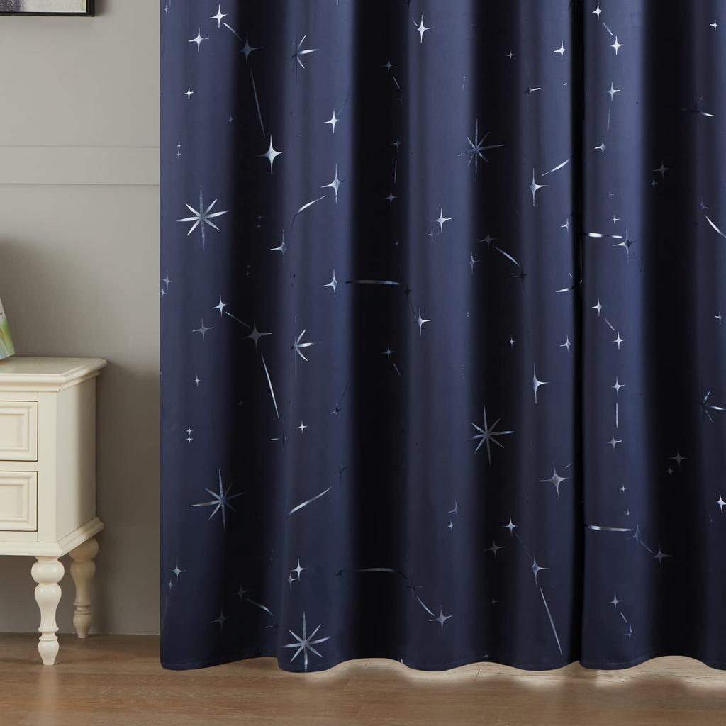 Topfinel Blackout Stylish Star Pattern Foil 110cm Set of Navy Perfect for Small Cafe Energy Thermal Bedroom Thermal Insulation 100cm X 110cm Curtains,
