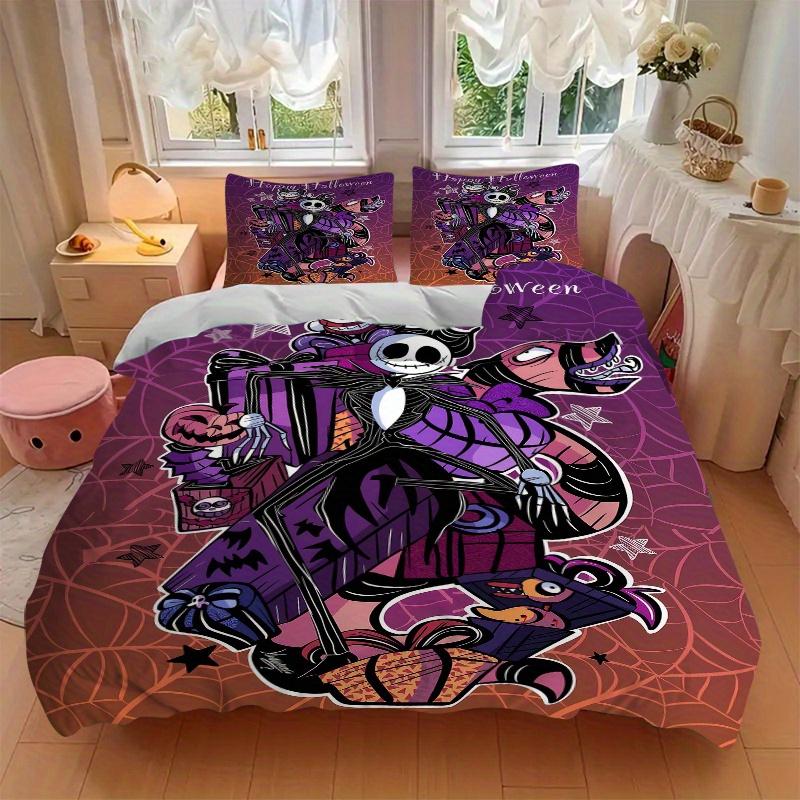 3pcs Happy Halloween Jack Quilt Cover Set (1 Quilt Cover + 2 Pillowcases Without Pillow Core), High-Definition Printing for Home and Dormito
