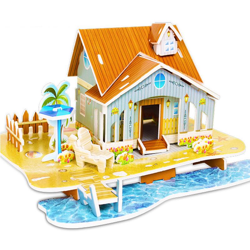 Cartoon Three-Dimensional Puzzle Children's Handmade DIY Toys Paper Card Villa Building Model Desktop Decoration