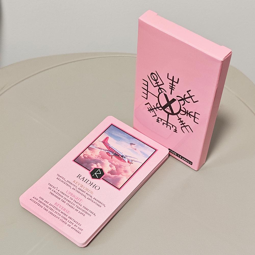 Колода Рун Любви - 25 шт. Розовые карты Оракула для руководства в отношениях и гадания - Значения рун Старшего Футарка 10,3 X 6 см