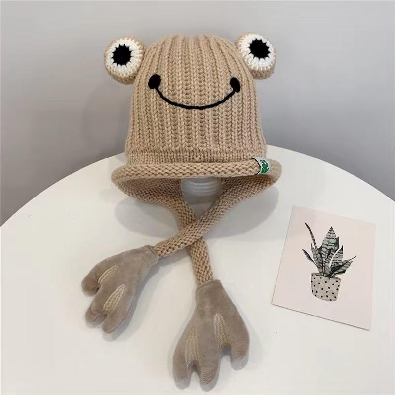 New Arrival Custom Knitted Baby Beanie Funny Frog Acrylic Beanies Hat for Kids Outside Travel