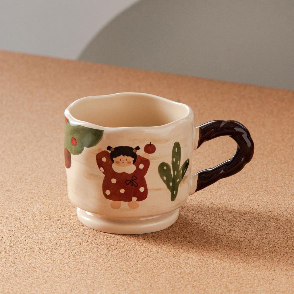 Ретро Милые Мальчики И Девочки Керамическая Домашняя Питьевая Вода Молоко Завтрак Мультфильм Чашка Творческий Высокая Ценность