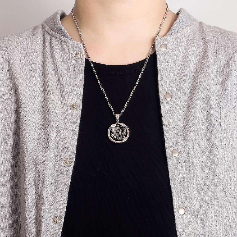 Винтажная мужская подвеска-кольцо с драконом, модная мужская медная гальванизированная толстая родиевая имитация тайского серебра, ювелирные изделия