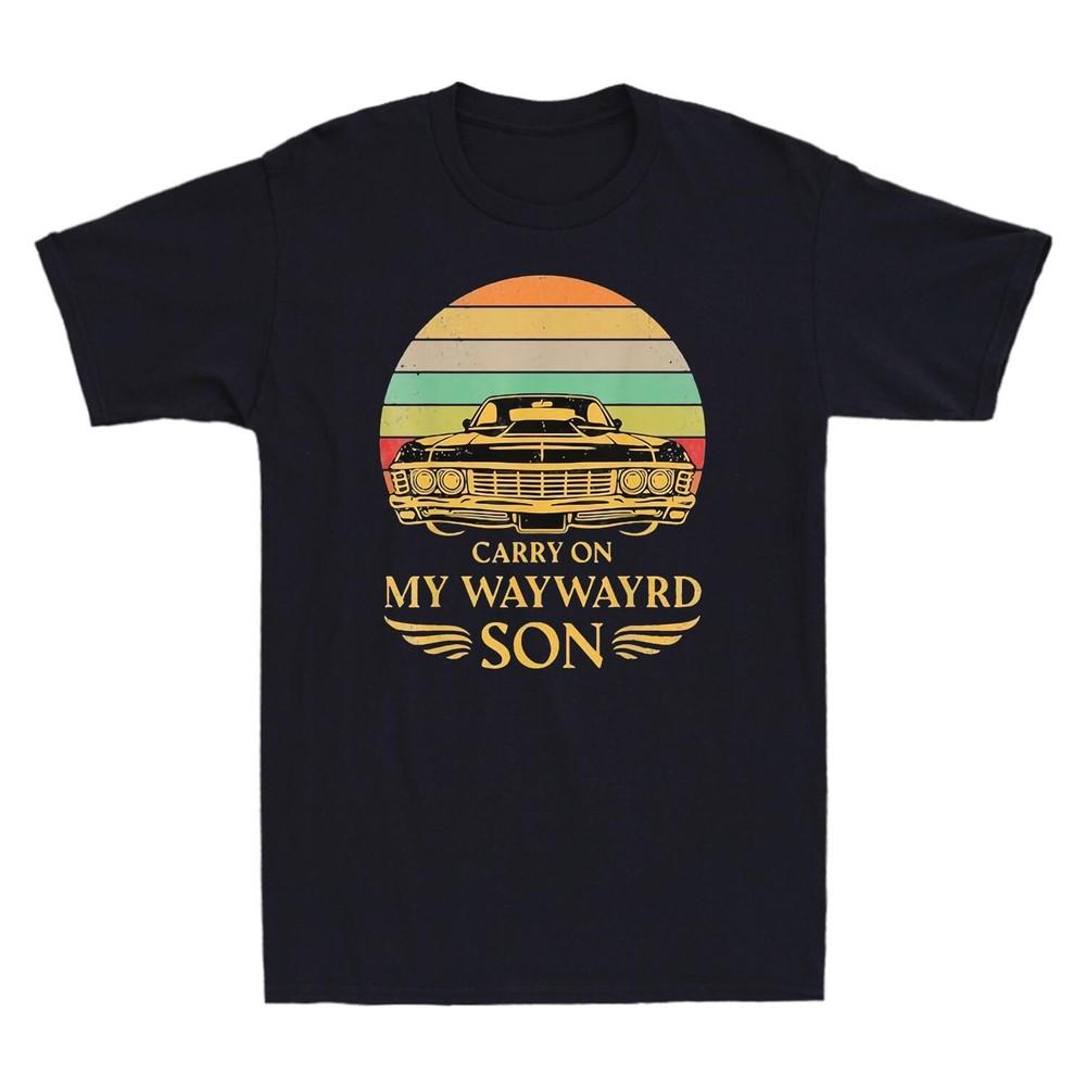 Carry On My Waywayrd Son Car Sunset Vintage Unisexs Short Sleeve T Shirt Funny Tee