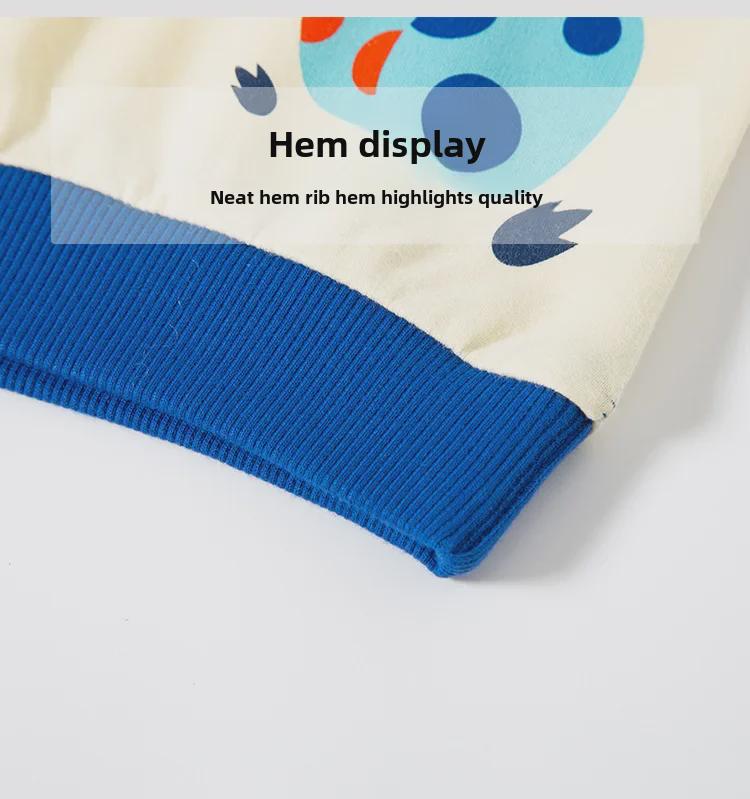 Детский свитер-пуловер с рисунком динозавра из мультфильма - коллекция Весна/Осень 2025, длинный рукав, контрастный цвет, круглый вырез