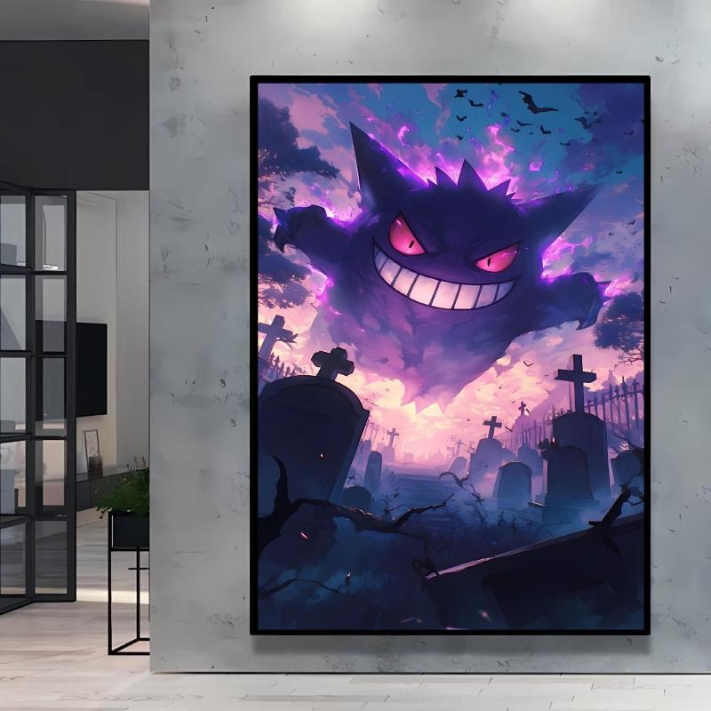 Canvas Artwork Painting Pokemon Gengar Poster Hd Prints Cartoon Character Picture Classic Modern Home Living Room Wall Decor
