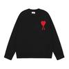 Unisex Cotton Knit Sweater With Heart Embroidery Round Neck Long Sleeve Casual Loose Fit 2025